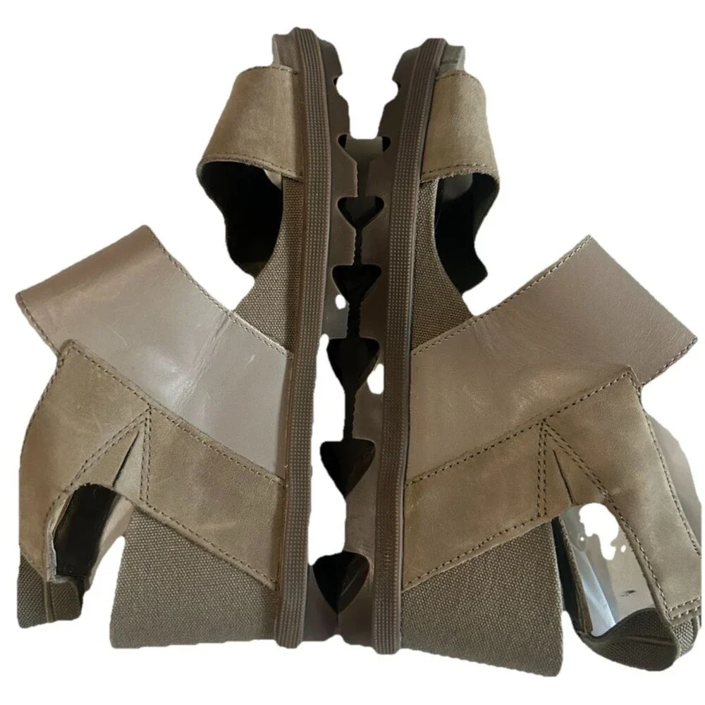 Sorel Joanie II Womens Size 8.5  Leather Slingback Wedge Sandal Taupe Grey